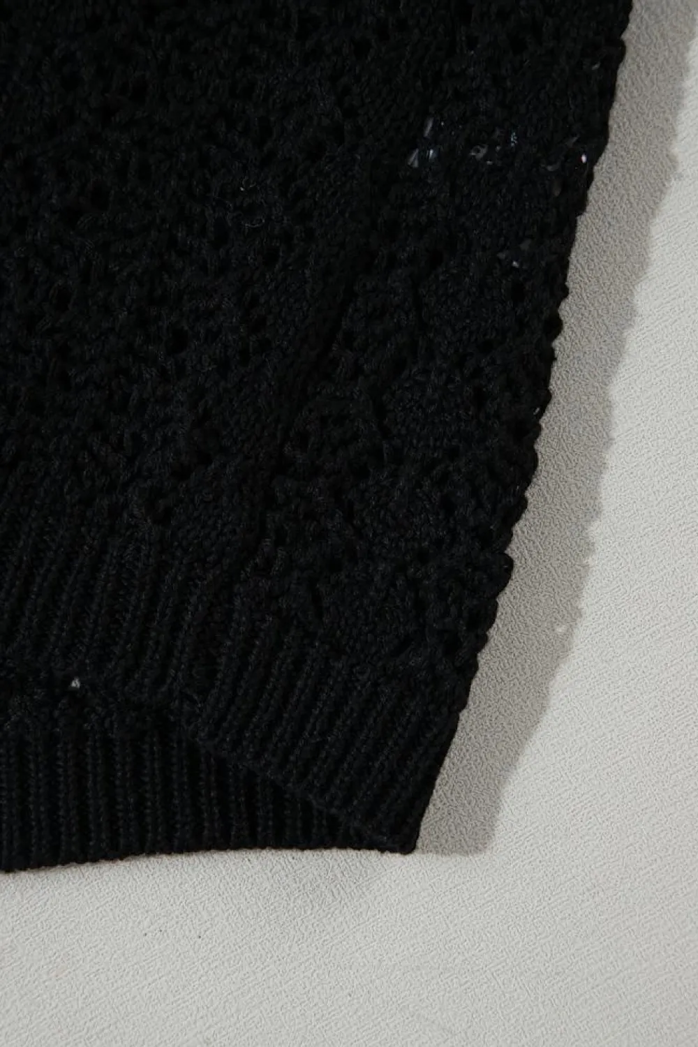 Fashion Dear-Lover Hollow Out Knit Drop Shoulder Open Front Cardigan Black