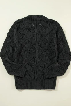 Hot Dear-Lover Hollow Out Knit V Neck Drop Shoulder Sweater Black
