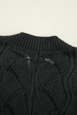 Hot Dear-Lover Hollow Out Knit V Neck Drop Shoulder Sweater Black