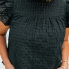 Discount Dear-Lover Hollowed Texture Ruffle Sleeve Blouse Black