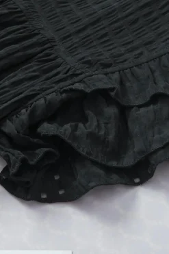 Discount Dear-Lover Hollowed Texture Ruffle Sleeve Blouse Black