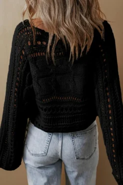 Discount Dear-Lover Hollow-out Cable Knit Cropped Sweater Black