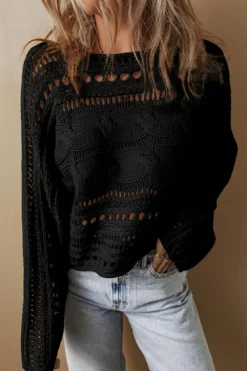 Discount Dear-Lover Hollow-out Cable Knit Cropped Sweater Black