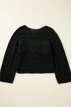 Discount Dear-Lover Hollow-out Cable Knit Cropped Sweater Black