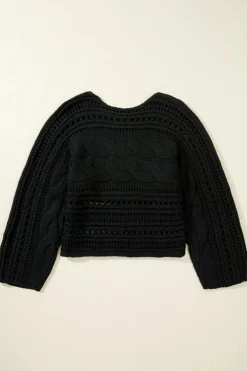 Discount Dear-Lover Hollow-out Cable Knit Cropped Sweater Black