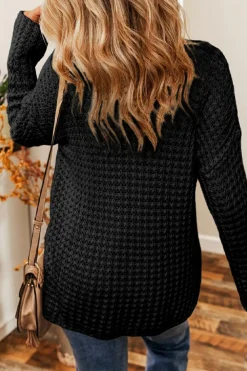 Fashion Dear-Lover Hollow-out Crochet V Neck Sweater Black