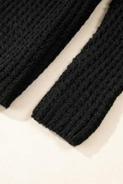 Fashion Dear-Lover Hollow-out Crochet V Neck Sweater Black