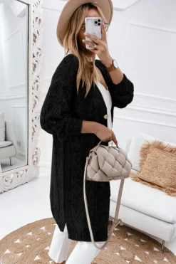 Fashion Dear-Lover Hollow-out Openwork Knit Cardigan Black