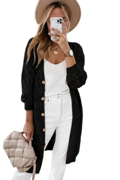 Fashion Dear-Lover Hollow-out Openwork Knit Cardigan Black