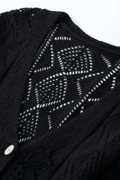 Fashion Dear-Lover Hollow-out Openwork Knit Cardigan Black