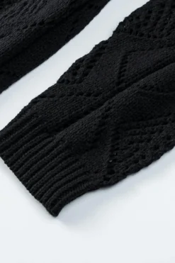 Fashion Dear-Lover Hollow-out Openwork Knit Cardigan Black