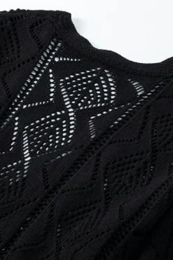 Fashion Dear-Lover Hollow-out Openwork Knit Cardigan Black