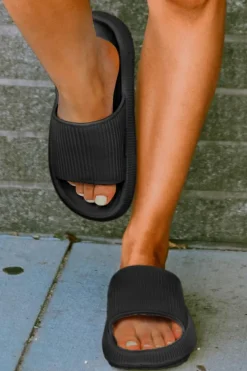 Discount Dear-Lover Hollow-out Thick Soled Slip On Slippers Black