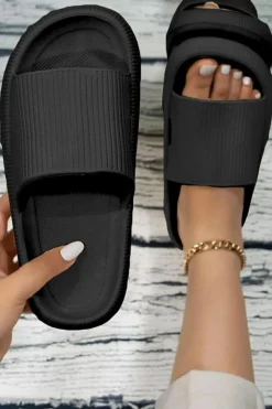 Discount Dear-Lover Hollow-out Thick Soled Slip On Slippers Black