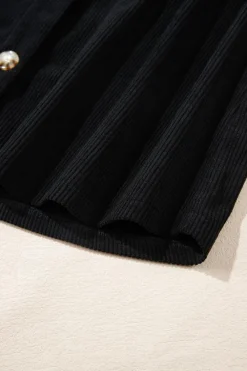 Clearance Dear-Lover Black Hooded Drawstring Pockets Corduroy Shacket Color black