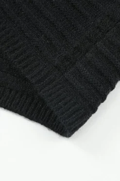 Best Dear-Lover Horizontal Rib Knitted Open Front Hooded Cardigan Black