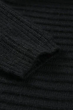 Best Dear-Lover Horizontal Rib Knitted Open Front Hooded Cardigan Black