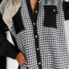 Online Dear-Lover Houndstooth Corduroy Patchwork Flap Pocket Shacket Black