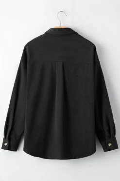 Online Dear-Lover Houndstooth Corduroy Patchwork Flap Pocket Shacket Black