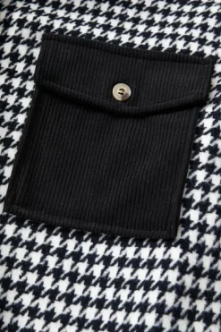 Online Dear-Lover Houndstooth Corduroy Patchwork Flap Pocket Shacket Black