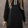 Outlet Dear-Lover Jacquard Textured Quarter Zipper Shift Mini Dress Black