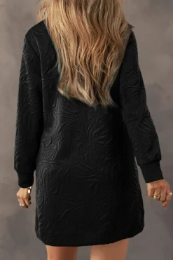 Outlet Dear-Lover Jacquard Textured Quarter Zipper Shift Mini Dress Black