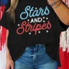Sale Dear-Lover July 4th Stars AND Stripes Vintage Letter Graphic Tee Black