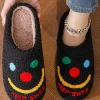 Online Dear-Lover Keep Smile Printed Sherpa Home Slippers Black