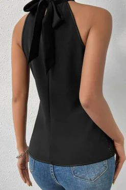 Discount Dear-Lover Keyhole Tie Back Sequined Tank Top Black