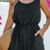 New Dear-Lover Knotted Backless Elastic Waist Sleeveless Romper Black