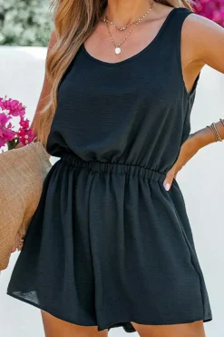 New Dear-Lover Knotted Backless Elastic Waist Sleeveless Romper Black