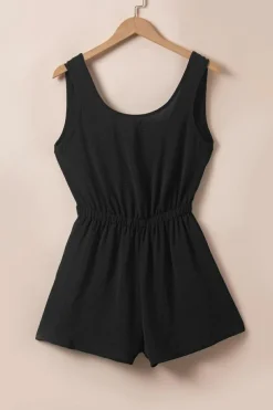 New Dear-Lover Knotted Backless Elastic Waist Sleeveless Romper Black
