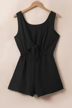 New Dear-Lover Knotted Backless Elastic Waist Sleeveless Romper Black