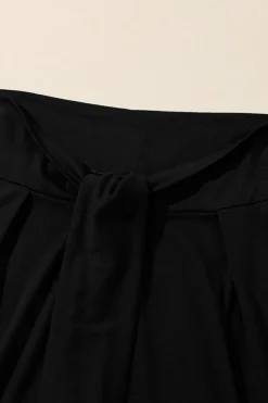 Fashion Dear-Lover Knotted Drop Waist Split Leg Relaxed Pants Black