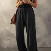 New Dear-Lover Knotted Straps Button Textured Drawstring Jumpsuit Black