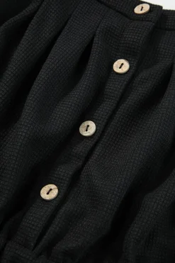 New Dear-Lover Knotted Straps Button Textured Drawstring Jumpsuit Black