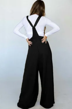Discount Dear-Lover Knotted Straps Patch Pocket Wide Leg Jumpsuit Black