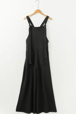 Discount Dear-Lover Knotted Straps Patch Pocket Wide Leg Jumpsuit Black