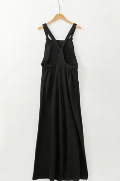 Discount Dear-Lover Knotted Straps Patch Pocket Wide Leg Jumpsuit Black