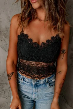 Hot Dear-Lover Lace Bralette Crop Top Black