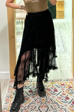 Online Dear-Lover Lace Cascading Tiered High Waist Maxi Skirt Black