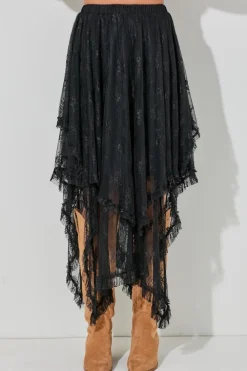 Online Dear-Lover Lace Cascading Tiered High Waist Maxi Skirt Black