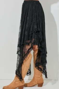 Online Dear-Lover Lace Cascading Tiered High Waist Maxi Skirt Black