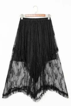 Online Dear-Lover Lace Cascading Tiered High Waist Maxi Skirt Black