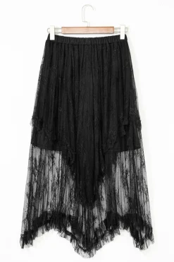 Online Dear-Lover Lace Cascading Tiered High Waist Maxi Skirt Black