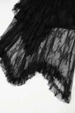 Online Dear-Lover Lace Cascading Tiered High Waist Maxi Skirt Black