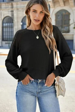 Outlet Dear-Lover Lace Long Sleeve Textured Pullover Black