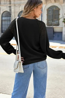 Outlet Dear-Lover Lace Long Sleeve Textured Pullover Black