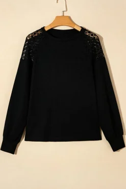 Outlet Dear-Lover Lace Long Sleeve Textured Pullover Black