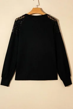 Outlet Dear-Lover Lace Long Sleeve Textured Pullover Black